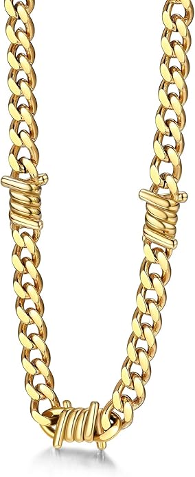 Bestyle Barbed Wire Necklace 5/7/9/12mm Mens Chain Necklaces Hip-hop Punk Gothic Stainless Steel Chain Heavy Thick Cuban Link Chain for Men Women, Length 16/18/20 Inch