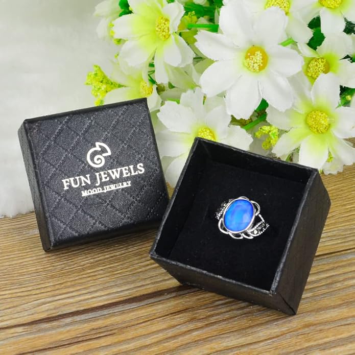 Vintage Style Flower Multi Color Change Oval Facet Crystal Stone Brass Mood Ring Size Adjustable For Women