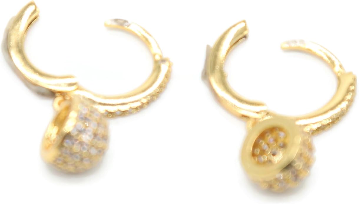 Gold Tone Ball Dangle Hoop Earrings for Women – Crystal-Encrusted Charm, 25mm Drop Length, Lightweight Party Jewelry.KT0012