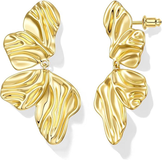 Hefanny Large Hammered Teardrop Dangle Earrings Geometric Chunky Flower Earrings Women's Trendy Statement Jewelry Multiple Styles