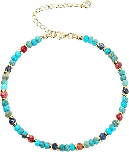 Natural Stone Beaded Anklets Bracelets for Women Handmade Beaded Anklet Bracelet Waterproof Boho Beads Ankle Bracelet Adjustable Summer Jewelry