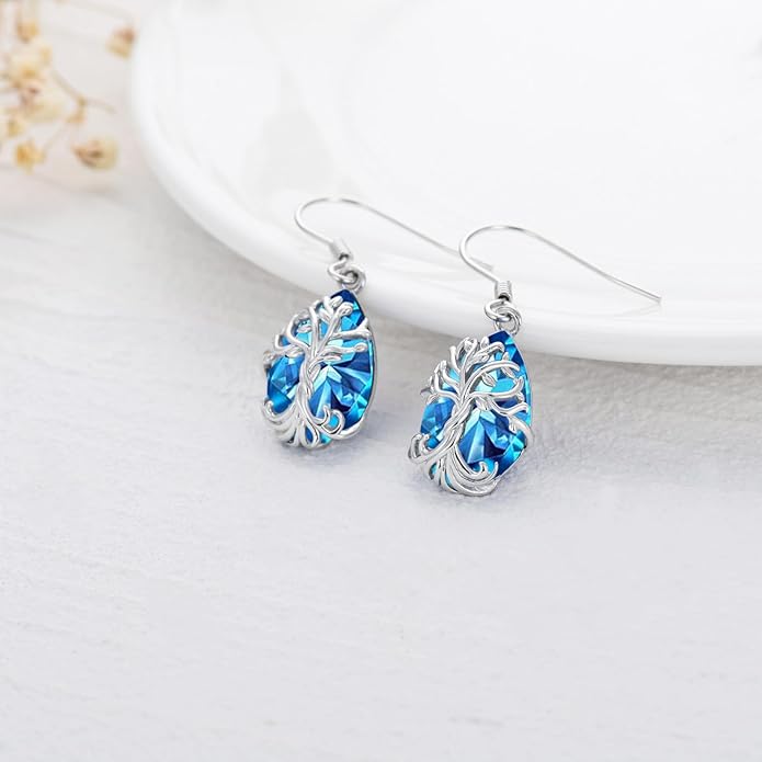 TOUPOP Tree of Life Earrings 925 Sterling Silver Family Tree Dangle Drop Earrings Crystal Jewelry Birthday Christmas Gifts for Women Her