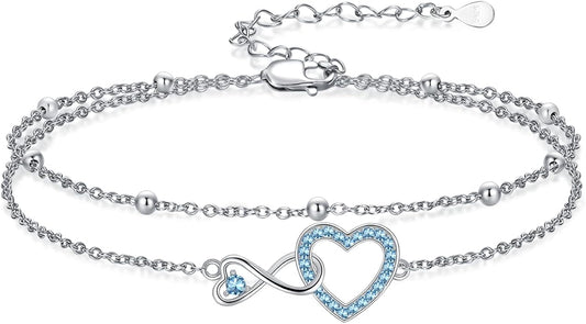 Anklet for Women 925 Sterling Silver Double Infinity Ankle Bracelet Waterproof Summer Jewelry Anniversary Birthday Gifts for Her
