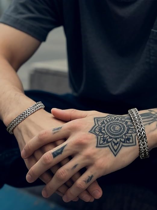 Richsteel Bracelets for Men 6mm/10mm/12mm Width Stainless Steel With Sturdy Clasp Franco Curb Chain Mens Bracelet 7.4/8.2/9 Inches Length