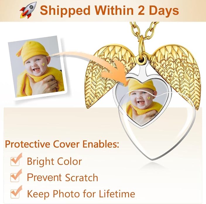 Supcare Locket Necklace That Holds Pictures-Engraved Photo Pendant Custom Jewellery Gifts for Men Women (with Jewellery Gift Box)