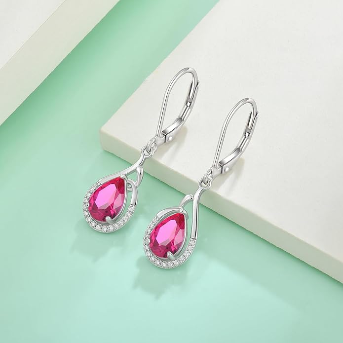 Starchenie Teardrop Dangle Drop Earrings 925 Sterling Silver Pear Birthstones Leverback Earrings Gift for Women