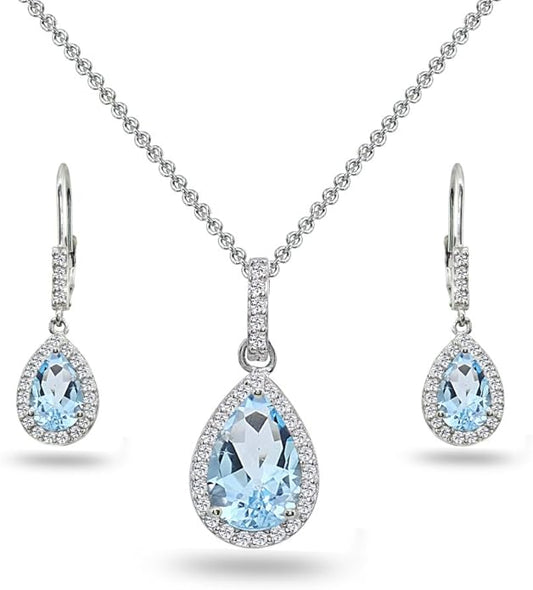 Jewelry Sets for Women, Necklace and Earring Sets for Women, Birthstone Jewelry, Genuine or Synthetic Gemstones, Teardrop Necklace and Dangle Earrings, Pendant Necklace, Sterling Silver Jewelry