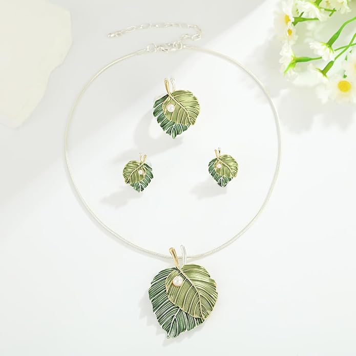 Vintage Chunky Statement Jewelry Set Retro Leaf Floral Geometric Bohemian Boho Bib Necklace Earring Set Fashion Costume Jewelry for Women Girls Wedding Party Prom Unique Gift