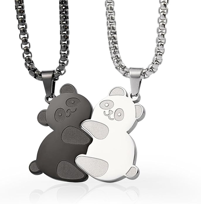 Colentine Panda Couples Necklace Cute Panda Hugging Puzzle Matching Necklaces Gift for Valentines Day