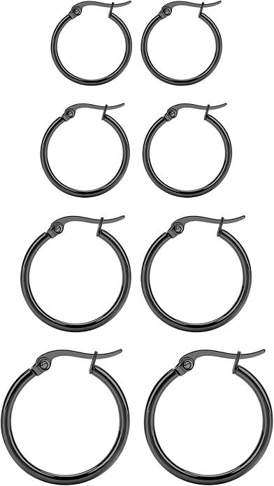 4 Pairs Titanium Hoop Earrings for Sensitive Ears Hypoallergenic Pure Titanium Earrings for Women Men G23 Lightweight Small Huggie Hoop Earrings Set 12MM 15MM 20MM 25MM