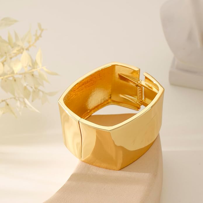 Bangle Bracelets for Women | 14K Gold Plated Trendy Wide Bracelets | Hinged Arm Cuff Bangles Chunky Bracelet for Women