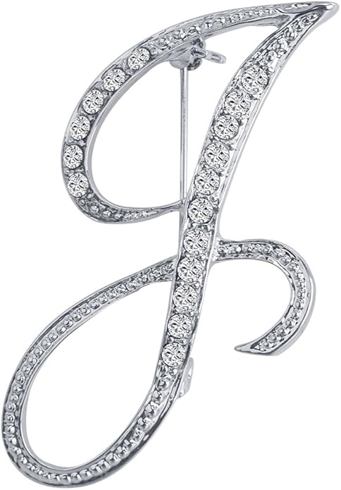LiaSun A-Z 26 Letters Pins Brooches Silver Plated Metal Broaches Pins-Clear Crystal Initial Breastpin