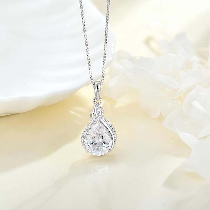 Infinity Teardrop Jewelry Set for Women Necklace & Earrings April Birthstone Jewelry