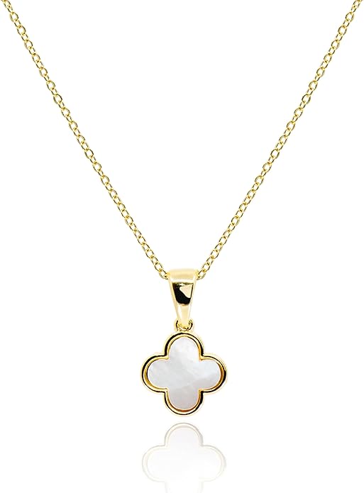 MUSEQVE Four Leaf Clover Necklace for Women Dainty Mother of Pearl White Black Onyx Pink Blue Mint Green Crystal Lucky Clover Pendant 14K Gold Plated Jewelry Gifts [CVRN]