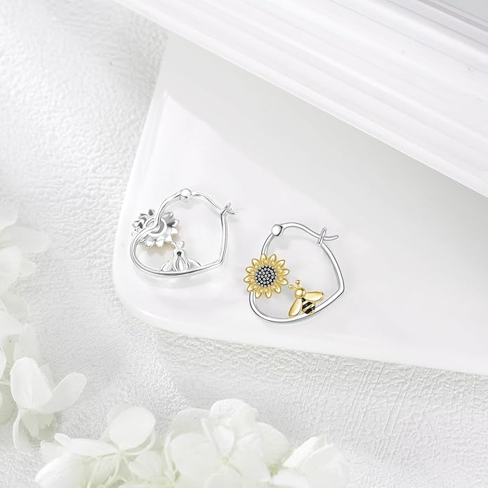 YFN Animal Earrings Sterling Silver Animal Heart Hoop Dangle Earrings Cute Jewelry Gifts for Women