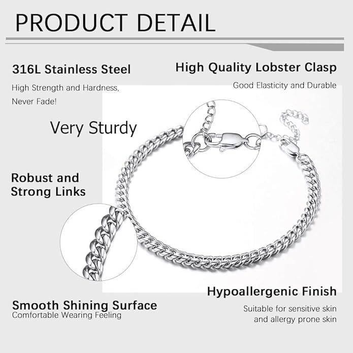 PROSTEEL Stainless Steel Chain Anklets for Women, Silver/Gold Tone, Ankle Bracelets Hypoallergenic, 8-10.5 Inch Adjustable, Come with Box