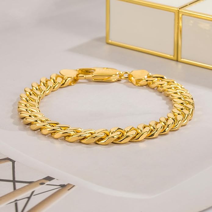 Fashion 925 Sterling Silver Solid Miami Cuban Link Chain Bracelet 8MM-12MM-14MM Curb Cuban Solid Thick Big Link Bracelet For Men 7-10 Inch Jewelry Gift