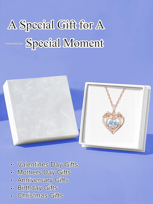 JIYVY32 Rose Heart Necklace for Women Exquisite 925 Sterling Silver Anniversary Birthday Gifts for Wife Mom Her Double Birthstone Pendant Jewelry