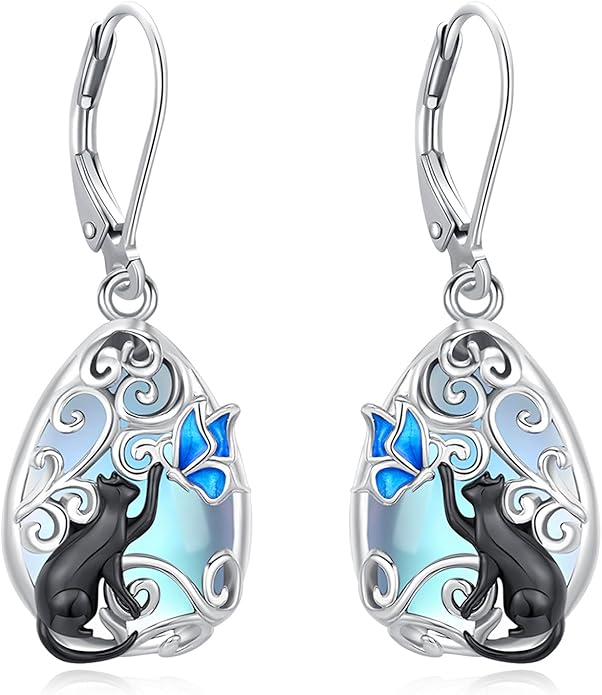 Eusense Sterling Silver Dangle Earrings for Women Tree of Life Animals Moonstone Turquoise Leverback Earrings Jewelry Gifts