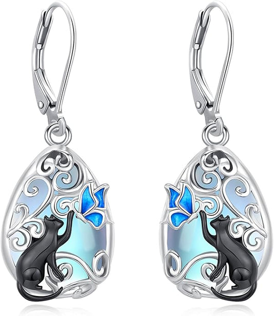 Eusense Sterling Silver Dangle Earrings for Women Tree of Life Animals Moonstone Turquoise Leverback Earrings Jewelry Gifts