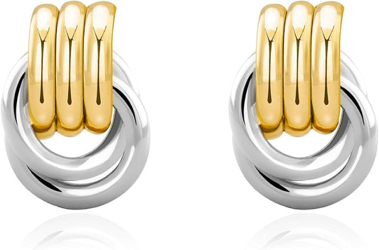 NIXMAX Chunky Small Knot Earrings Gold Silver Geometric Earrings for Women Dainty Gold and Silver Plated Dangle Drop Earrings Hypoallergenic and Lightweight Fashion Trendy Jewelry Gifts
