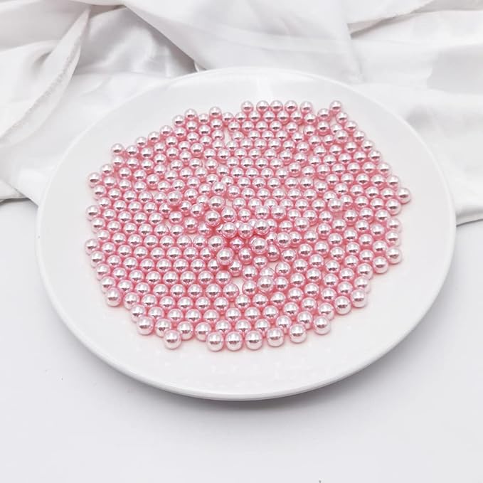 INSPIRELLE 1100pcs Pink Undrilled ABS Art Faux Pearls for Vase Fillers, 8mm No Hole Makeup Beads to Hold Lipstick Eyeliner, Imitation Round Pearl Beads for Table Scatter Home Wedding Decoration