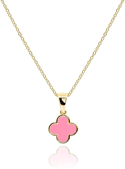 MUSEQVE Four Leaf Clover Necklace for Women Dainty Mother of Pearl White Black Onyx Pink Blue Mint Green Crystal Lucky Clover Pendant 14K Gold Plated Jewelry Gifts [CVRN]