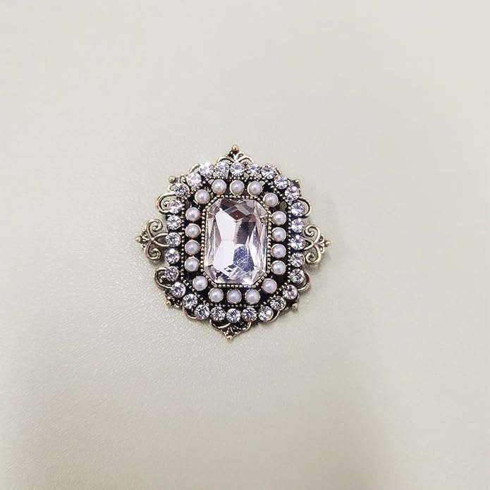 Antique Rhinestone Brooch Pin for Women Girls Gold Tone Vintage Baroque Rectangle Crystal Shell Pearl Boho Victorian Style Brooches Lapel Pins Elegant Wedding Christmas Festival Ornament Jewelry Gift