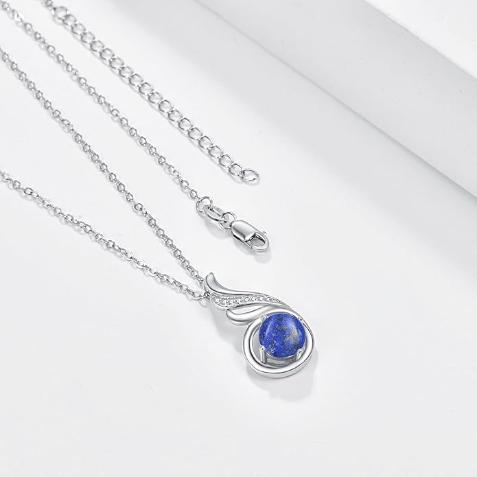 TANGPOET Birthstone Gemstone Necklaces for Women 925 Sterling Silver Dainty Pendant Jewelry Valentines Mothers Day Christmas Birthday Gifts for Mom Girlfriend Wife Daughter
