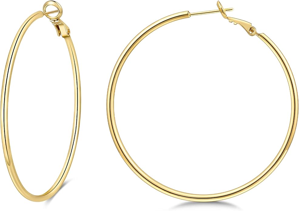 Gacimy Gold Hoop Earrings for Women 14K Gold Plated, 925 Sterling Silver Post Hypoallergenic Earrings Hoops for Women