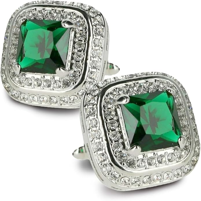 Vittorio Vico Square Colored Crystal Double Diamond Set Cufflinks