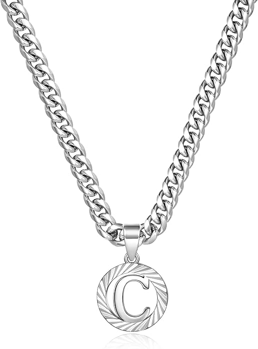 KissYan Gold Initial Necklace,14K Gold Plated Round Letter Pendant Hollow Capital Monogram 5mm Cuban Chain Necklace Alhpabets from A-Z Dainty Jewelry for Women Men