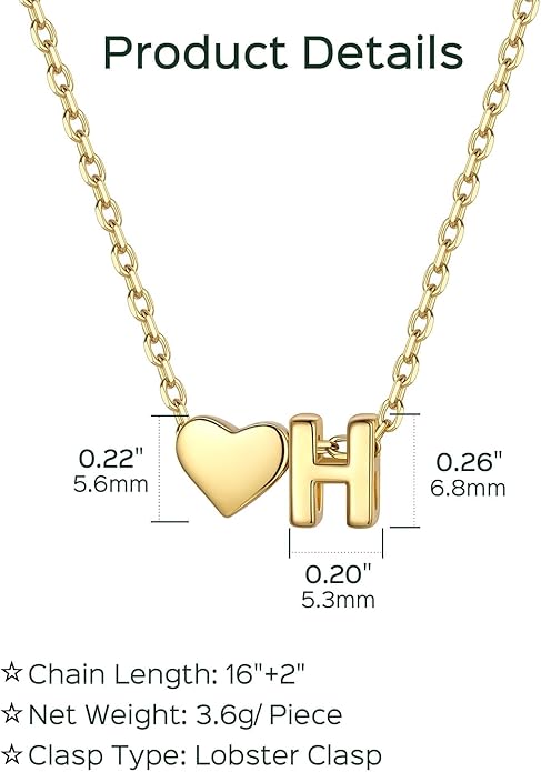 ChicSilver 925 Sterling Silver Heart Initial Necklaces for Women -Dainty Personalized Heart Pendant Letter Alphabet Necklace for Women