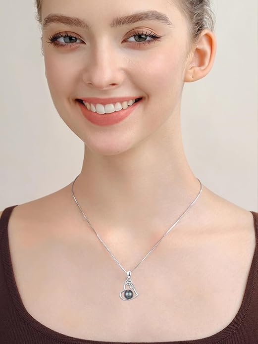 Tahitian Black Pearl 18K White Gold Plated Sterling Silver Heart/Infinity/Four Leaf Clover Pendant Necklace Jewelry Gifts for Women Wife Mom Girlfriend Wedding Birthday Anniversary Christmas
