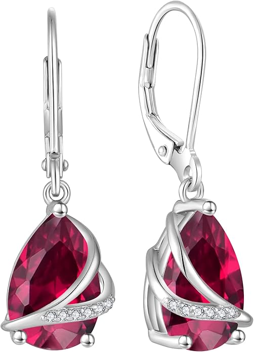 Birthstone Dangle Drop Earrings for Women 925 Sterling Silver Teardrop Leverback Earrings Jewelry Gifts for Wife Mother Her