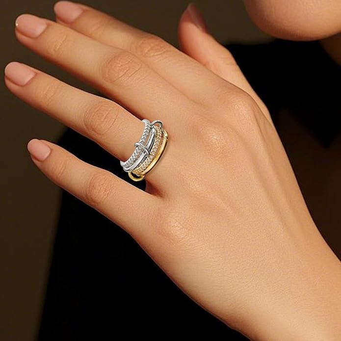 HOSICRON Gold Stackable Rings for Women Non Tarnish, Dainty Stackable 18k Gold Plated CZ Cubic Zirconia Rings, Gold Knuckle Women Rings Set
