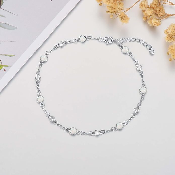 Anklet Bracelet for Women 925 Sterling Silver Natural Stone Chain Ankle Bracelet Beach Summer Fine Jewelry Birthday Christmas Gifts for Women Her Mom