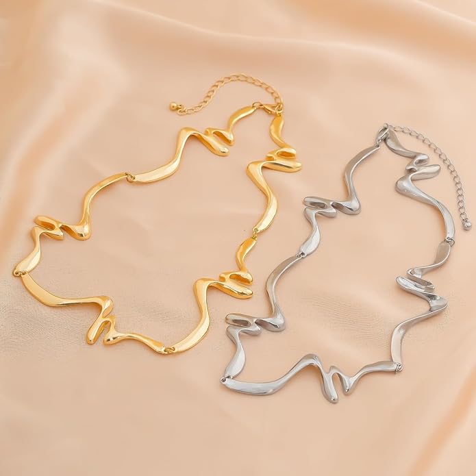 Punk Dripping Water-drop Choker Necklace for Women,Thick Drippy Chain Liquid Metal Collar Necklace Rocker Hip-hop Necklace Cool Metallic Unique Funky Statament Grunge Jewelry