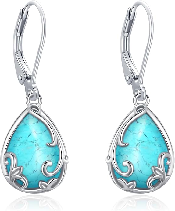 Black Cat/Turtle/Moonstone//Turquoise/Flower/Tree of Life Earrings Sterling Silver Cute Animal Leverback Dangle Earrings Jewelry Gifts
