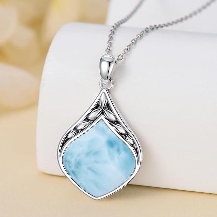 Teardrop Necklace 925 Sterling Silver Vintage Natural Gemstone Pendant Jewelry Birthday Christmas Gifts for Women Mom