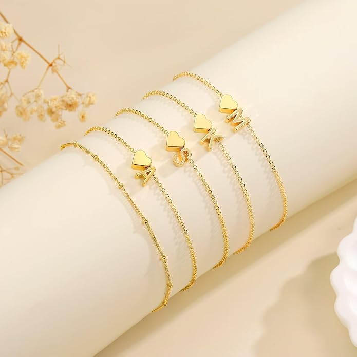 M MOOHAM Gold Initial Ankle Bracelets for Women - Layered Heart Letter A-Z Initial Dainty Gold Anklets for Women Waterproof, Womens Anklets Jewelry Birthday Gifts Jewelry