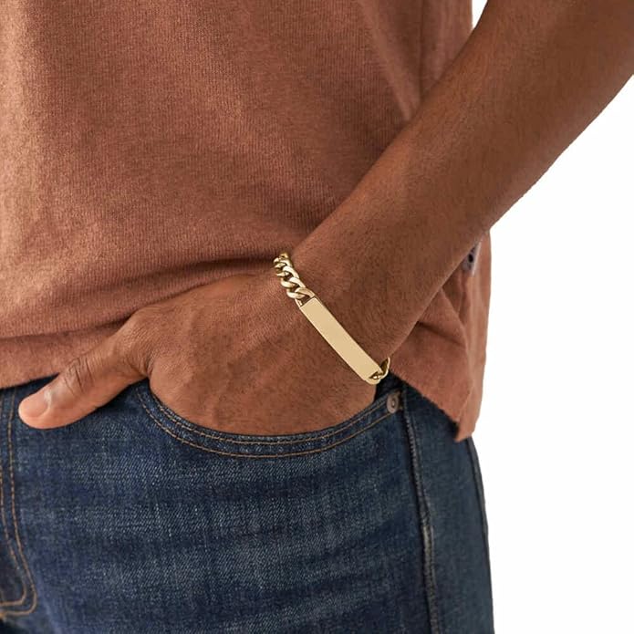 Fossil Men's Plated Stainless Steel Engravable Personalized Gift ID, Chain or Cuff Bracelet for Men