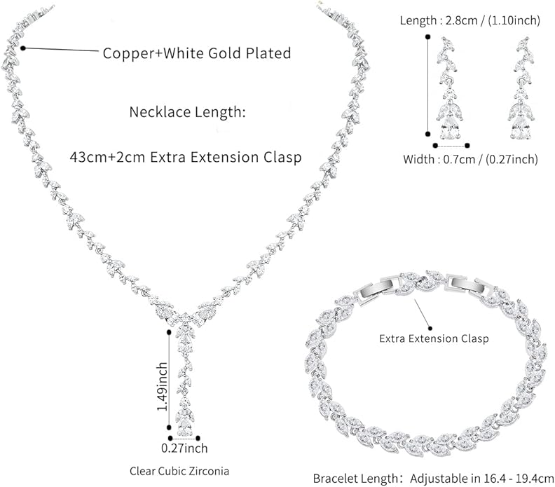 MEEDOZ Bridal Wedding Jewelry CZ Set Marquise Teardrop Cubic Zirconia Pendant Necklace and Dangle Earring Bracelet Sets for Women