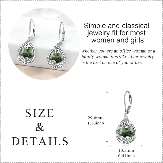 Moonstone Filigree Drop Dangle Teardrop Earrings 925 Sterling Silver Moonstone Leverback Earrings for Women Jewelry Gifts