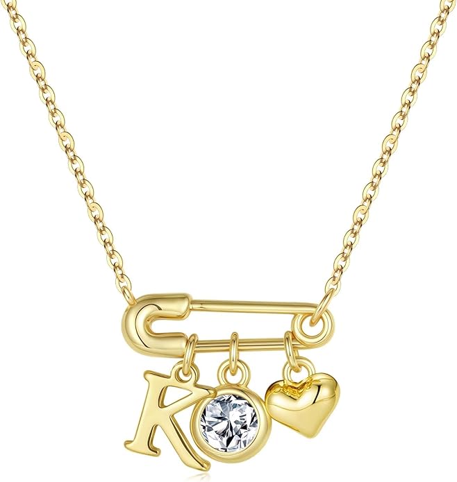 MONOOC Christmas Gifts for Women Girls - 14K-Gold-Plated Dainty Paperclip Heart Initial Necklace Birthstone Necklace Jewelry Birthday Gifts for Women Her Mom Friend Wife Sister