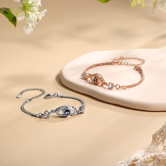 ROSI Personalized Bracelets with Picture Inside, Custom Projection Bracelets with Photos, Picture Bracelet Personalized Photo Gifts, Memorial Gifts for Women Mom Family Couple Girl