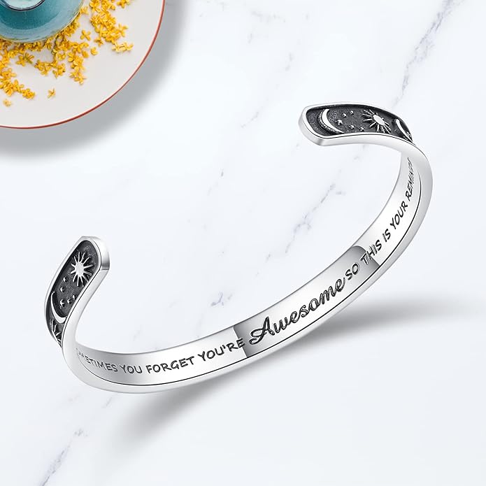 TONY & SANDY Inspirational Bracelets for Women Teen Girls Personalized Gifts for Daughter Granddaughter Mom Sister Friends Stainless Steel Engraved Cuff Birthday Easter Christmas