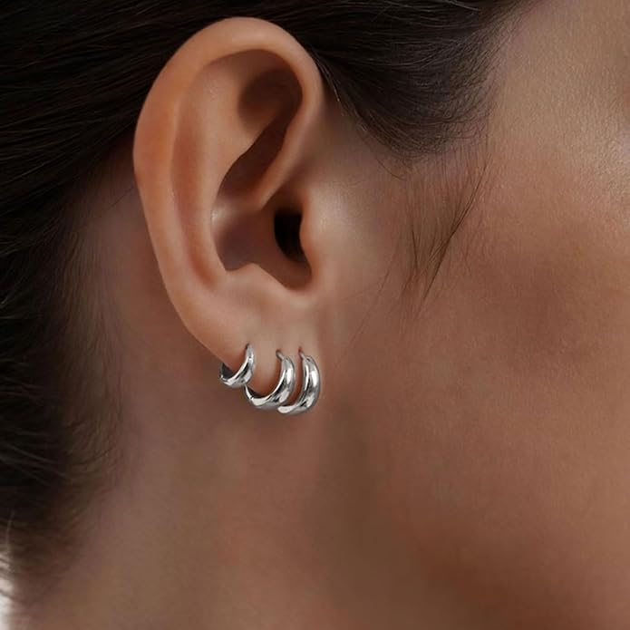 MIDEEO Gold/Sliver Chunky Hoop Earrings Set for Women, 14K Gold Plated Twisted Huggie Hoop Earring Hypoallergenic Thick Open Lightweight Chunky Hoop Earrings Jewelry for Gifts