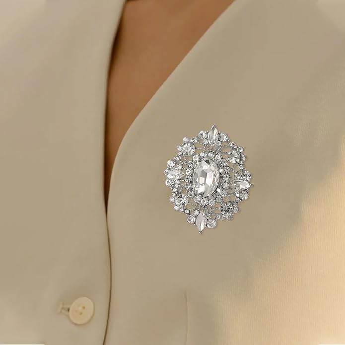 Crystal Rhinestone Brooch for Women Silver Brooch Pins for Women Clear Rhinestone Jewelry Pins for DIY Bridal Wedding Bouquet