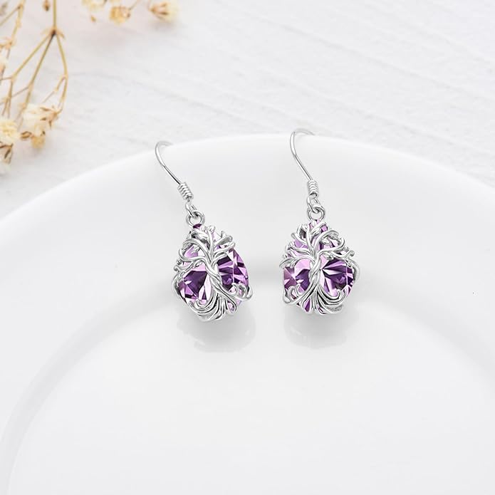 TOUPOP Tree of Life Earrings 925 Sterling Silver Family Tree Dangle Drop Earrings Crystal Jewelry Birthday Christmas Gifts for Women Her